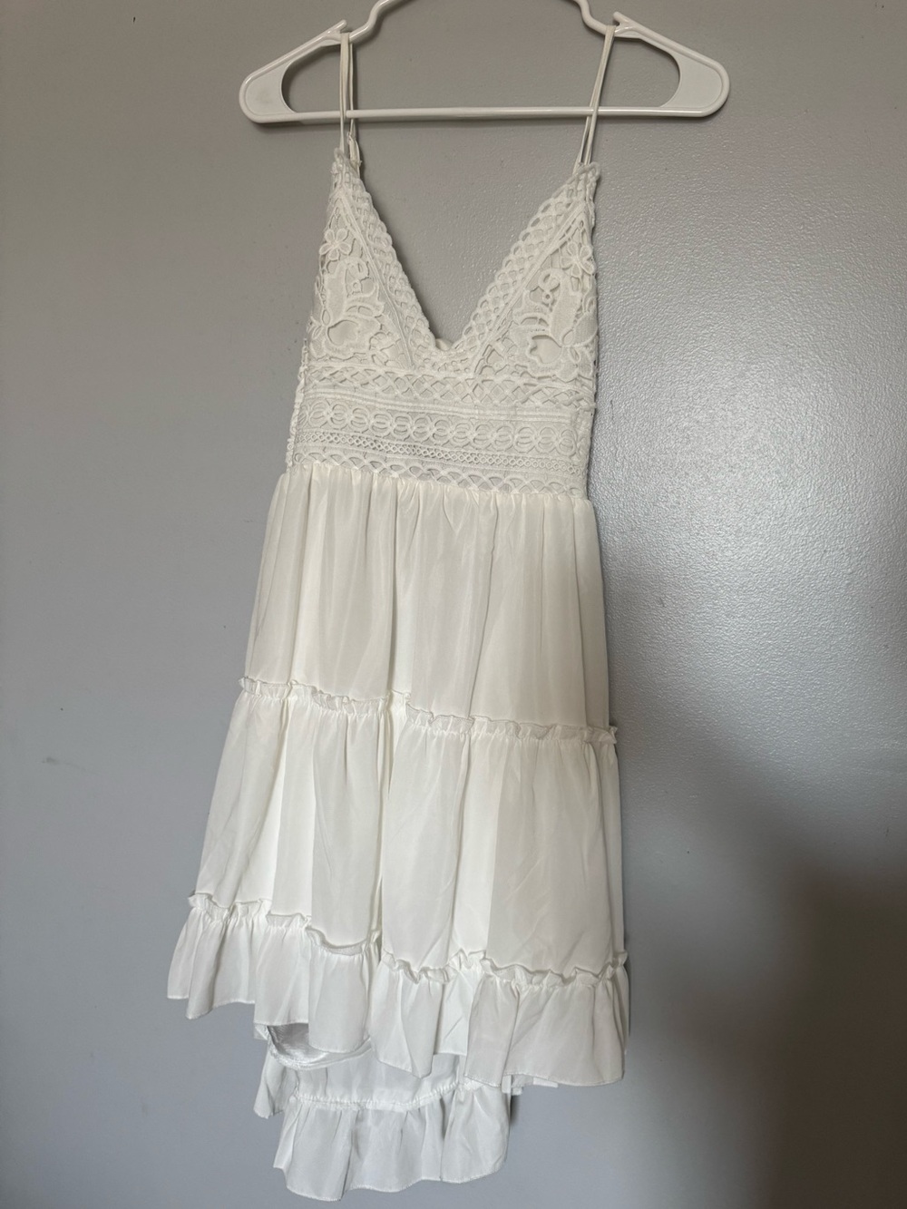 White Lace Tiered Spaghetti-Strap Dress